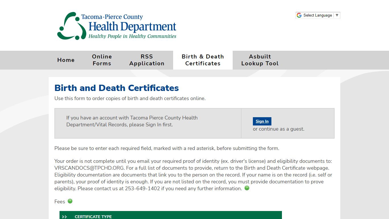 Birth and Death Certificates - Tacoma–Pierce County Health Department